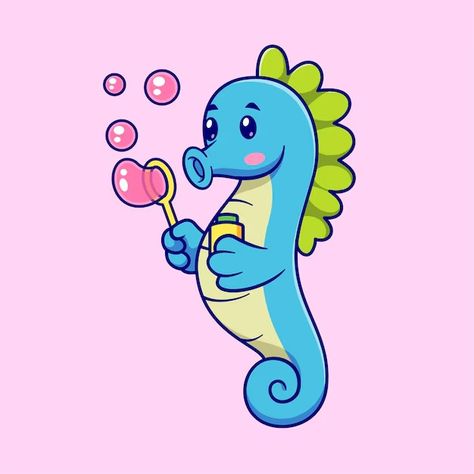 Catalyststuff | Freepik Seahorse Illustration, Bubble Cartoon, Cute Seahorse, Nature Icon, Vector Icons Illustration, Blowing Bubbles, Animal Nature, Icon Illustration, Animal Illustration