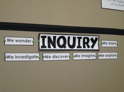 Inquiry Bulletin Board documentation, "I wonder" statements, and a "parking lot" for things to investigate later Ib Bulletin Boards, Dinosaur Inquiry, Reggio Amelia, Inquiry Cycle, Lines Preschool, Provocation Ideas, Documentation Ideas, Pyp Classroom, Investigation Area