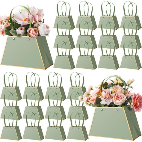 PRICES MAY VARY. Rich Quantity to Use and Share: each package includes 24 floral gift bags; The rich quantity is sufficient to cater to your gifting needs, with ample bags for replacements or for sharing with friends and family members Durable and Reliable Craftsmanship: these flower boxes for bouquets are mainly made of thick cardboard paper, ensuring their stability, reliability, and resistant to fade or tear; To enhance durability, they are fitted with quality PVC plastic handles, smooth in s Birthday Sage Green, Wrapping Paper Bag, Bouquet Wrapping Paper, Summer Wedding Favors, Bouquet Bag, Bouquet Wrapping, Bridal Theme, Baby Shower Yellow, Dream Wedding Decorations