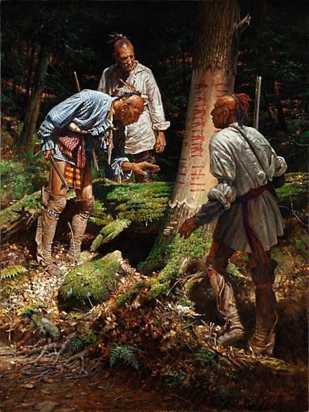 Warriors and tree markings Woodland Indians, Eastern Woodlands, Indian Artwork, Native American Paintings, Native American Warrior, Wilde Westen, American Frontier, Native American Artwork, Indian Tribes