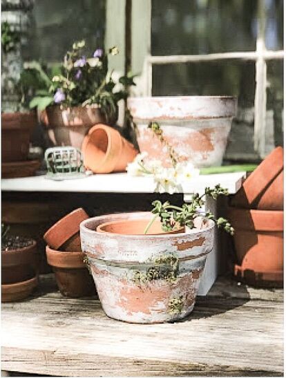 Easy DIY to Age New Clay Pots | Hometalk Vintage Clay Pots, Candlelit Bath, Faux Topiary, Moss Paint, Aging Terra Cotta Pots, Make A Fire Pit, Diy Concrete Planters, Painted Clay Pots, Diy Flower Pots