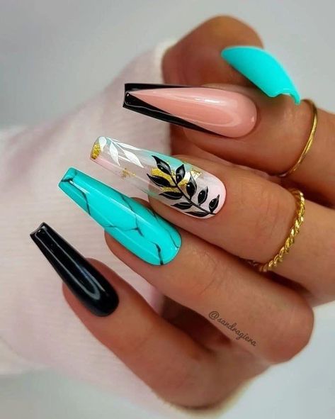 Cute Coffin Spring Nails 2024: Trendy Pastel & Floral Inspirations June 2024 Nails, Aqua Nails, Sassy Nails, Long Acrylic Nails Coffin, Summer Acrylic Nails, Nails 2024, Hot Nails, Coffin Nails Designs, Pastel Floral