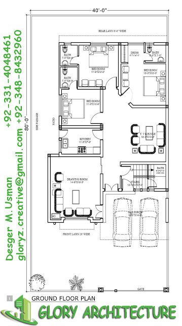 40X80 House Plan, 10 marla house plan, 12 marla house plan 3 Room House Plan, 80 House, 10 Marla House Plan, Garage Plans With Loft, Tv Lounge, Two Story House Design, 3d House Plans, Houses Plans, Kitchen Interiors