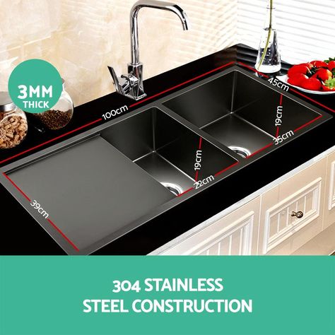 Black Stainless Steel Kitchen, Black Sink, Corner Sink, Double Bowl Kitchen Sink, Stainless Steel Sink, Steel Kitchen Sink, Clean Sink, Stainless Steel Kitchen Sink, Kitchen Sinks