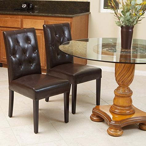 Waldon Brown Leather Dining Chairs w Tufted Backrest Set of 2 ** For more information, visit image link.Note:It is affiliate link to Amazon. #versagram Dining Room Addition, Brown Dining Chairs, Leather Dining Room Chairs, Faux Leather Dining Chairs, Elegant Dining Room, Stylish Tables, Room Additions, Parsons Chairs, Christopher Knight