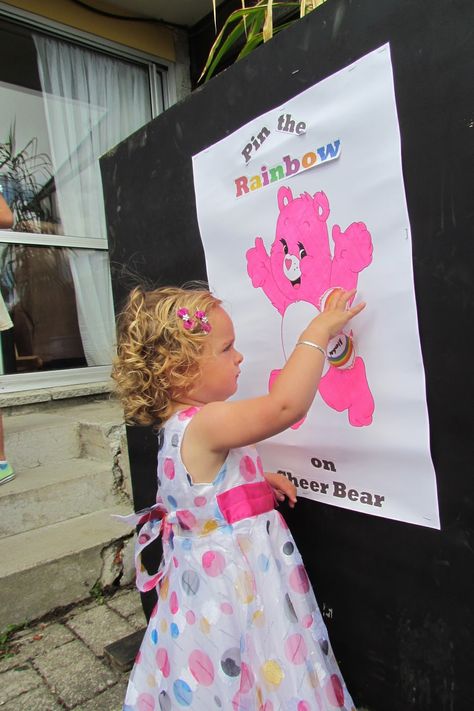 Pin the rainbow on the carebear game                                                                                                                                                                                 More Carebear Party Favors, Care Bears 2nd Birthday Party, Care Bear Party Games, Care Bear Party Decorations, Carebear Party Ideas, Care Bear Party Ideas, Carebear Birthday Party Ideas, Care Bear Birthday Party Ideas, Care Bear Birthday Party