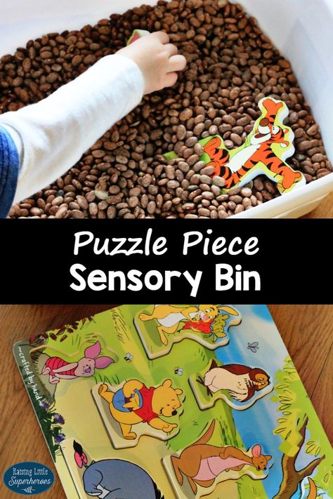 Combine puzzle making with a sensory bin to create a Puzzle Sensory Bin. Winnie The Pooh Activities, Pooh Crafts, Sensory Storytime, Create A Puzzle, Sensory Play Recipes, Puzzle Making, Room Activities, Play Zone, Homemade Playdough Recipe