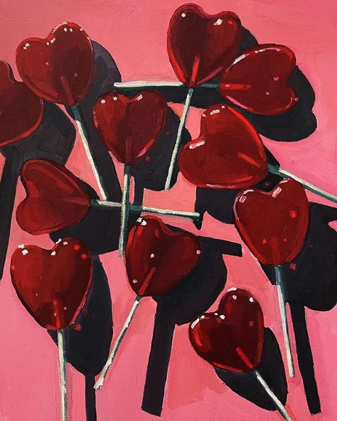 Erika Lee Sears (@erikaleesears) posted on Instagram: “Lollipop hearts 💕 and sending ♥️. #makeart2021 . . . #makeart #art #arte #artsy #painting #valentines #fineart #modernart #popart…” • Feb 5, 2021 at 2:57am UTC Wow Art, Art Inspiration Painting, Red Hearts, Painting Art Projects, Heart Candy, Art Sketchbook, 그림 그리기, Original Oil Painting, Painting Inspiration