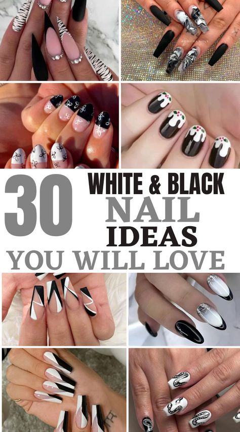 Want to Try these black and white nail ideas and you’ll love them all. If you love black and white nail ideas then this post is a must. Come and try these black and white nail ideas and you’ll love every one Nail Ideas White And Black, White And Black Nail Ideas, Black And White Nail Ideas, Nail Ideas White, White Tip Nail Designs, Black Nail Ideas, White Nail Ideas, Nail Color Combinations, Black And White Nail