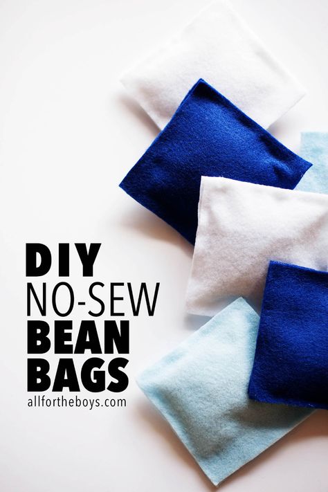 DIY No-Sew Bean Bags — All for the Boys Sew Bean Bags, Diy Bean Bag Chair, Homemade Baby Toys, Diy Bean Bag, Diy Carnival Games, Small Bean Bags, Diy Bags No Sew, Carnival Games For Kids, Homemade Beans