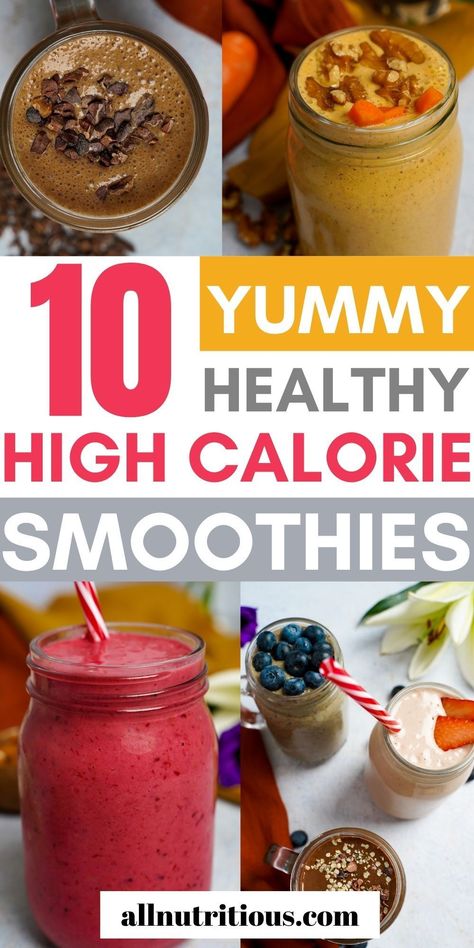 You can easily up your calorie intake when you prepare any of these super easy high calorie smoothies for breakfast. These healthy smoothie recipes are the best way to start your day on your healthy diet. High Calorie Shakes, High Calorie Breakfast, 7up Cake, Gain Meals, Gain Weight Smoothie, High Calorie Smoothies, High Calorie Snacks, Calorie Breakfast, Healthy Weight Gain Foods