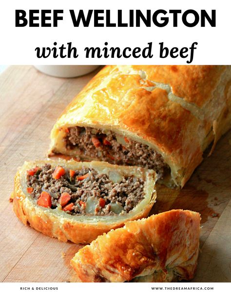 Ground Beef Wellington Puff Pastries, Puff Pastry Ground Beef Recipes, Meat Puff Pastry, Wellington Recipes, Chicken Wellington, Mince Dishes, Savoury Mince, Savory Pastries, Wellington Recipe