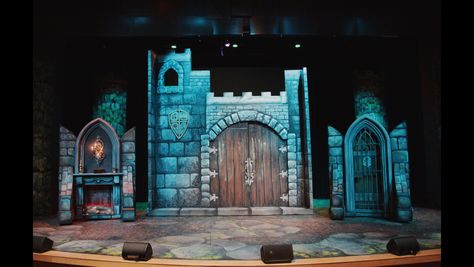 I painted this for Centerpoint Legacy Theatre, Theatrical set , castle, Beauty and the Beast Oliver Musical, Wedding Beauty Routine, Wizard Of Oz Musical, Theatre Decorations, Scenic Painting, Beast's Castle, Castle Painting, Jewelry Store Design, French Castles