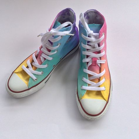 Dye Converse Diy, Dye Converse, Tie Dye Converse, Rainbow Converse, Idle Game, High Top Converse, Rainbow Tie Dye, Custom Converse, Pastel Tie Dye