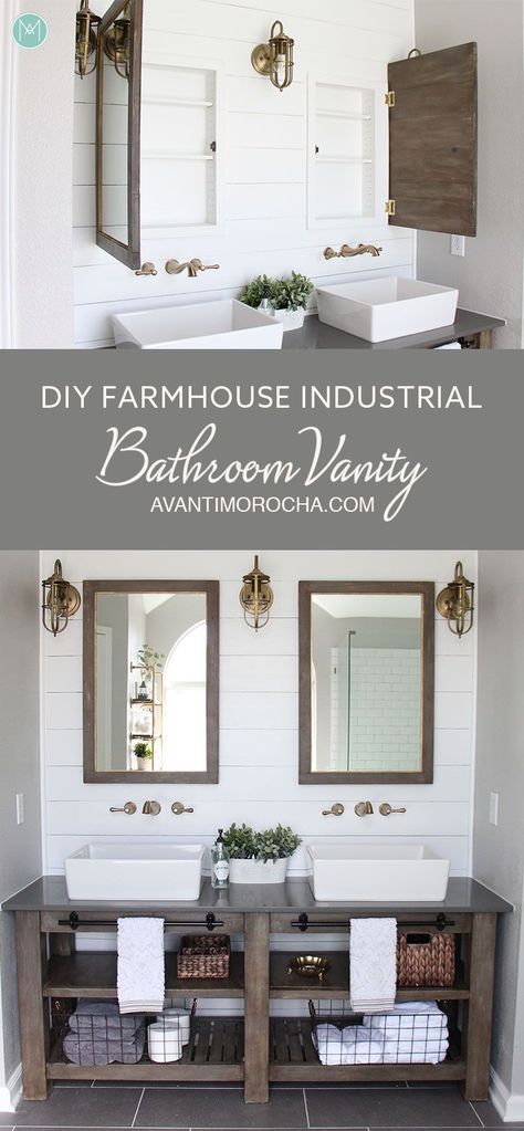 Diy Farmhouse Bathroom, Industrial Farmhouse Bathroom, Armoire Design, Farmhouse Bathroom Vanity, Diy Bathroom Vanity, Farmhouse Industrial, Industrial Bathroom, Industrial Farmhouse, Diy Remodel