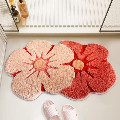 PRICES MAY VARY. 🌸【Exquisite Design】 This bath floor mat has a very beautiful design, which is designed as 2 cute pink flowers. Exquisite and unique, fresh and romantic, fashionable and simple, can be matched with any decorative style room, allowing you to enjoy warm and romantic modern life. 🌸【Extra Soft & Absorption】 This bathtub mat is made of high -quality thickened and super microfiber. The fabric is comfortable and soft, and it feels like it is on the clouds, fluffy and soft, and quickly