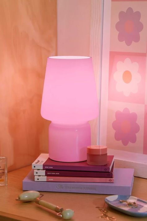 Funky Lamps, Bookshelf Display, Battery Lamp, Pink Lamp, Deco Rose, Cool Lamps, Cute Room Decor, Glass Vessel, Apartment Room