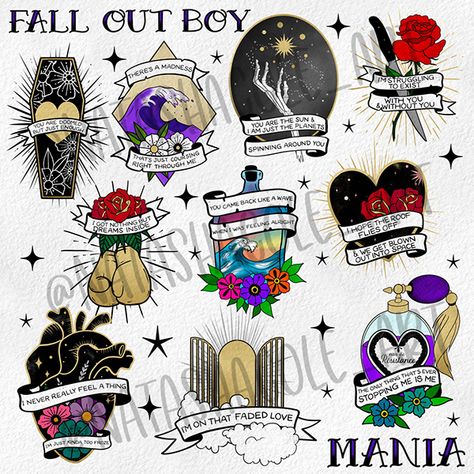 Fob Tattoo, Pop Punk Tattoo, Fall Out Boy Tattoo, Emo Tattoo Ideas, Boy Tattoo Ideas, Rock And Roll Tattoo, Emo Night, Fall Out Boy Lyrics, Punk Tattoos