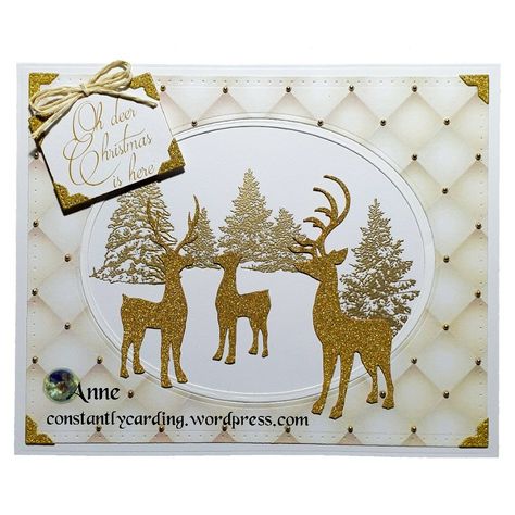 #creativefingerschallenge #jansdigitalstamps #patternedpaper #christmas #christmascards #diecutting #cardmaking #cardtutorial #handmade #handmadecard #papercrafts #constantlycarding #anneconstantlycarding Deer Christmas Cards, Deer Cards, Happy Christmas Wishes, Stampin Up Weihnachten, Christmas Cards 2018, Glitter Reindeer, Reindeer Card, Stamped Christmas Cards, Handmade Christmas Card