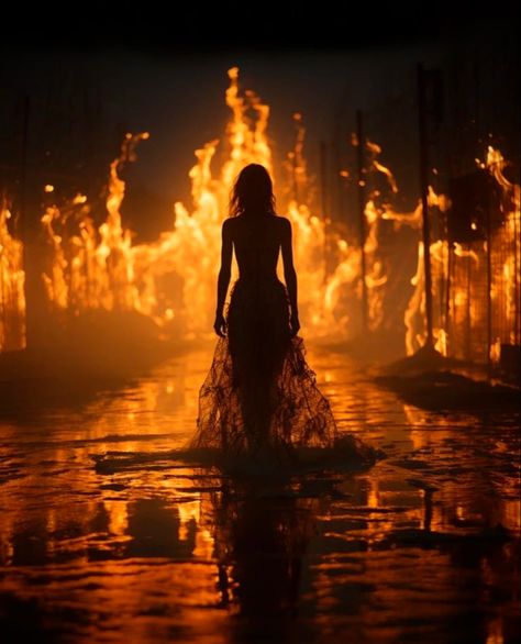 Fire Fae Aesthetic, Scary Witch Art, Fire Pictures Photography, Fire Girl Aesthetic, Fire Queen Aesthetic, Dark Fire Aesthetic, Fire Aesthetic Dark, Woman Silhouette Aesthetic, Helping Aesthetic