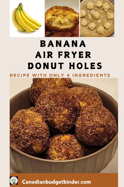 Easy Banana Air Fryer Donut Holes with Only Four Ingredients Two Ingredient Banana Donut Holes, Banana Air Fryer, Air Fryer Donut Holes, Donut Hole Recipe, Date Squares, Frugal Recipes, Crock Pot Desserts, Donut Holes, Banana Chips