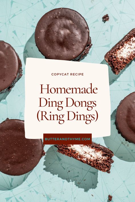 Cakes With Whipped Cream, Homemade Ding Dongs, Mini Chocolate Cakes, Nostalgic Recipes, Easy Chocolate Dessert, Whipped Cream Filling, Ding Dong Cake, Ding Dongs, Mini Chocolate Cake