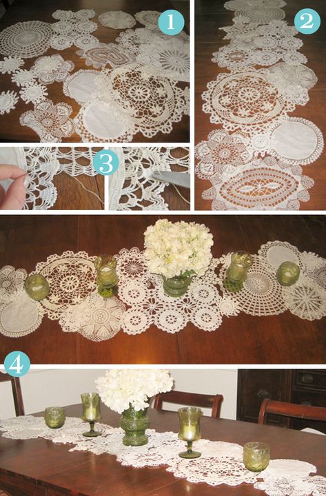 Doily Table Runner, Diy Doily, Doily Crafts, Doily Art, Table Runner Diy, Doilies Crafts, Vintage Doily, Vintage Elements, Crochet Table Runner