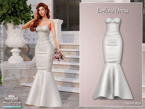 The Sims Resource - Evelina Dress The Sims Resource Wedding Dress, Ts4 Prom Dress, Sims 4 Bridesmaid Dress, Ts4 Wedding Dress, Sims Wedding Dress, The Sims Resource Cc, Sims 4 Wedding Dress, Mods Sims 4, Sims 4 Cas Mods