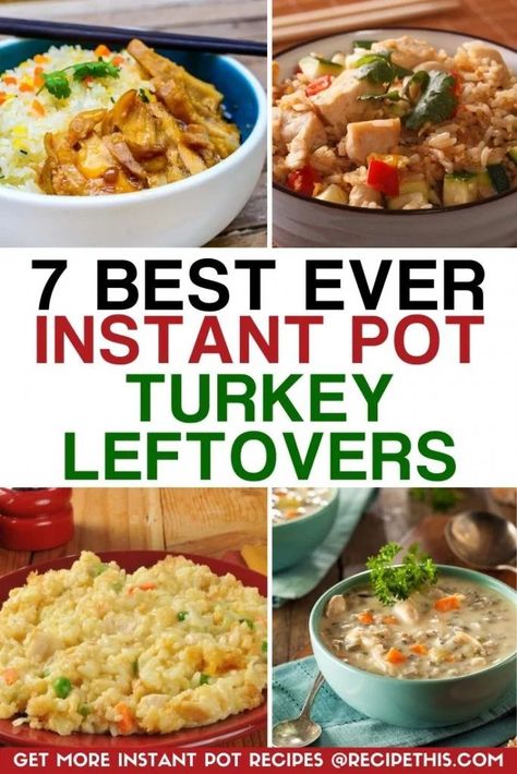 Instant Pot Turkey Leftovers. Featuring the 7 best ways to cook your leftover turkey in your Instant Pot Pressure Cooker. Delicious Instant Pot turkey leftovers including instant pot turkey soup, instant pot turkey and rice, as well as other turkey leftover favourites. #turkeyleftovers #instantpotturkey #instantpotleftovers #instantpot #instantpotrecipes Instant Pot Turkey Soup, Turkey Casserole Recipe, Leftover Turkey Casserole, Instant Pot Turkey, Leftover Turkey Soup, Turkey Leftovers, Turkey Casserole, Leftover Turkey Recipes, Turkey Soup