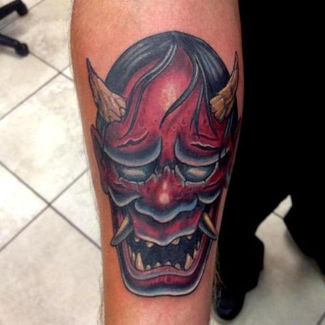 Oni Mask. Japanese tattoo. Very nice. Oni Mask Tattoo, Oni Mask, Mask Tattoo, Skin Art, Japanese Tattoo, Body Painting, Japanese Art, Small Tattoos, Skull Tattoo