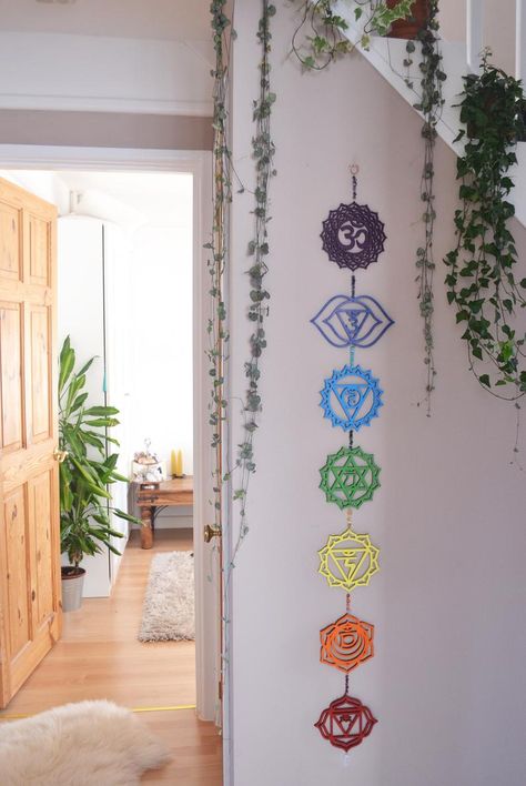 Chakra Gemstone Wall Hanging chakra balancing raw crystals | Etsy Chakra Wall Hanging, Chakra Colours, Chakra Wall Art, Chakra Decor, Art Chakra, Chakra Gemstones, Zen Room, Crystal Shelves, Chakra Art