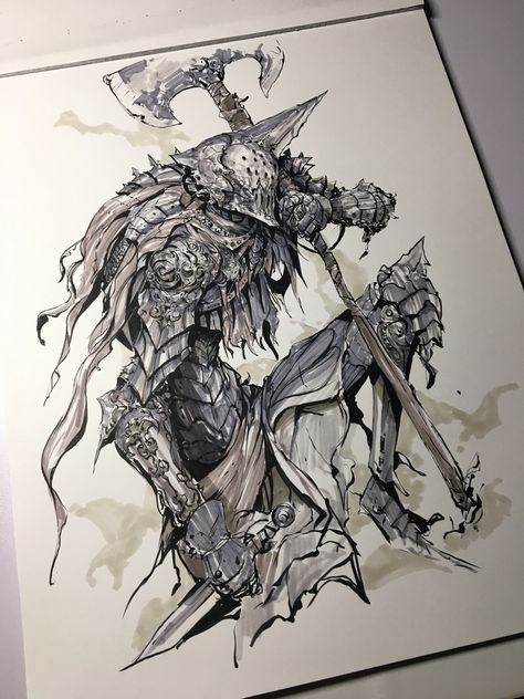 Garland Drawing, Kekai Kotaki, Island Artwork, Dark Knights, Dark Souls Art, 흑백 그림, 다크 판타지, Knight Art, Monster Concept Art