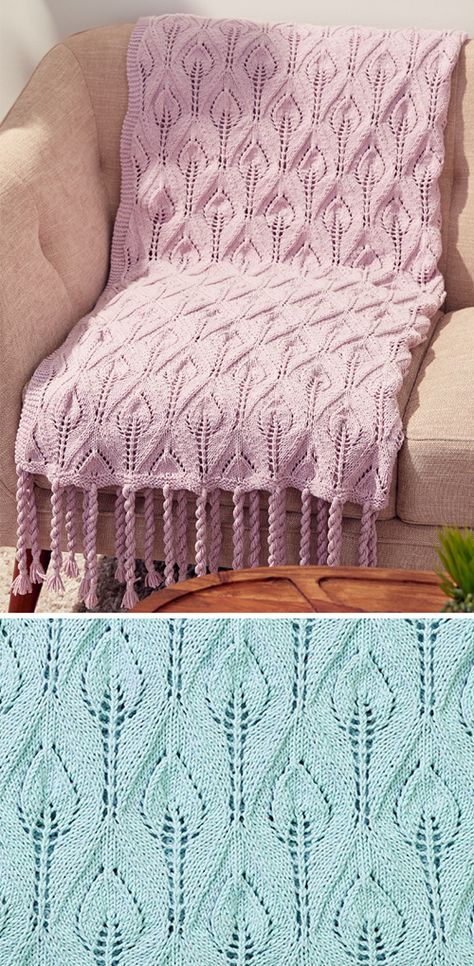 Tasseled Leaf Lace Blanket - Free Pattern | Amazing Knitting | Bloglovin’ Nature Blanket, Easy Blanket Knitting Patterns, Lace Blanket, Loop Knitting, Lace Knitting Stitches, Knitting Patterns Free Blanket, Lace Knitting Patterns, Knitted Blanket, Baby Blanket Knitting Pattern