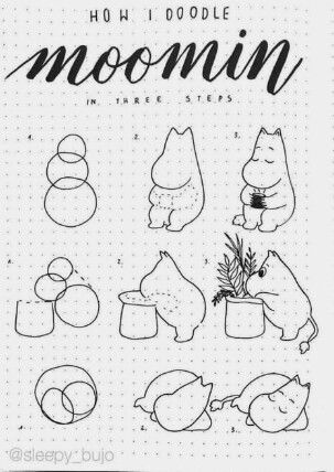 Moomin Drawing Easy, Moomin Doodle, Moomin Craft, Moomin Painting, Moomin Drawing, Moomin Art, Moomin Tattoo, Notebook Doodles, Easy Drawing Steps