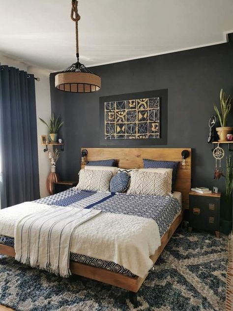 Blue And Pine Bedroom, Light Blue And Brown Bedroom, Light Brown Walls Bedroom, Blue And Beige Bedroom, Cozy Blue Bedroom, Bedroom Ideas Blue, Organic Modern Bedroom, Dreamy Decor, Treehouse Cabins