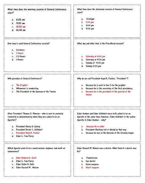 Here is a fun way to prepare your family or class for General Conference! There are all sorts of questions that will test your knowledge of the Brethren, the Conference center, the Tabernacle Choir, and various questions about General Conference. Do you know who is who in these younger year pictures??? Can you fill in … General Conference Jeopardy, General Conference Games For Youth, Lds Primary Trivia Questions, Lds Conference Activities, General Conference Notes, Conference Activities, General Conference Activities, Rs Activities, Red Headed Hostess