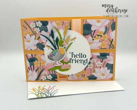 Stampin’ Up! Charming Duck Pond Sliding Puzzle Hello Card with Video Tutorial for Creative Creases #83 | Stamps – n - Lingers Pond Lily, Sliding Puzzle, Slider Cards, Duck Pond, Hello Cards, Card Techniques, Card Sentiments, Love Stamps, Fold Cards