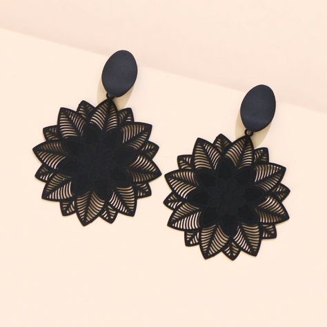 Big Black Flower Hanging Earrings For Women Geometric Elegant Free Gift Bag UK Flower Hanging, Cheap Earrings, Sweet Earrings, Chic Flowers, Wedding Party Jewelry, Leaf Jewelry, Black Flower, Flower Accessories, Hanging Earrings