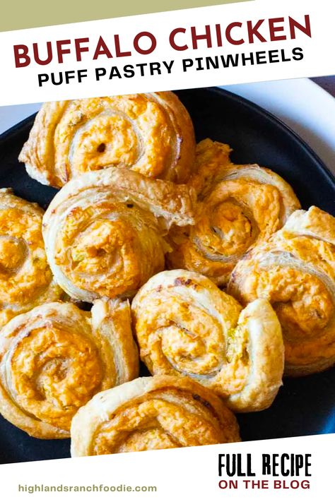 Buffalo Chicken Dip Puff Pastry, Buffalo Chicken Puff Pastry, Chicken Puff Pastry, Hot Wing Sauce, Buffalo Chicken Pinwheels, Chicken Puff, Pastry Pinwheels, Chicken Wing Dip, Chicken And Pastry