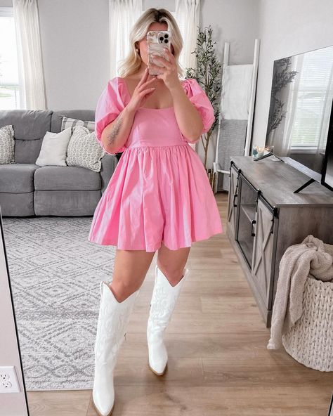 Cheers🥂 new arrivals are here✨ swipe to shop or shop on www.shopwrenleighanns.com Pink Bachelorette Outfit Ideas, Pink Cowgirl Outfit Plus Size, Country Concert Outfit Pink Boots, Cute Pink Birthday Outfits, Pink Dress With Boots, Pink Brunch Outfit, Pink Romper Outfit, Casual Pink Dress, Pink Concert Outfit