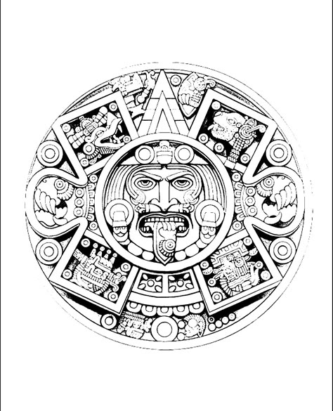 Mauri Tattoo Designs, Aztec Calendar Tattoo Stencil, Aztec Jaguar Tattoo Design, Aztec Calendar Chest Tattoo, Mayan Calander Tattoos, Aztec Calendar Outline, Aztec Sleeve, Mythology Design, Jaguar Warrior