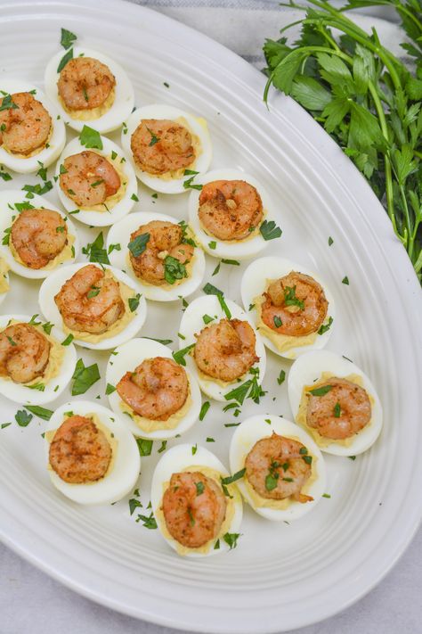 Cajun Shrimp Deviled Eggs, Shrimp Deviled Eggs, Shrimp And Eggs, Devilled Eggs, Chicken Broccoli Alfredo, Shrimp Creole, Bacon Deviled Eggs, Macaroni Salad Recipe, Garlic Butter Shrimp