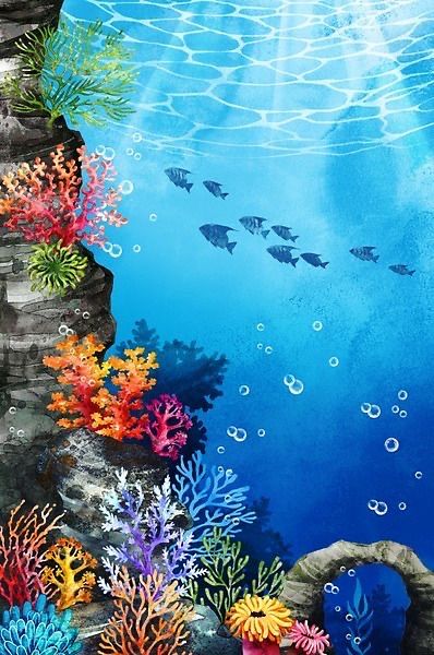 Sea Murals, Ocean Mural, Ocean Drawing, Underwater Painting, Underwater Scene, Sea Life Art, Coral Art, Underwater Art, Sea Painting