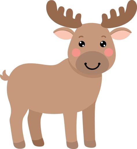 Cute Moose Illustration Moose Cartoon Drawing, Cartoon Moose Cute, Cartoon Moose Painting, Moose Images Clip Art, Funny Moose Drawing, Moose Illustration, Cute Moose, Heart Tree, Logo Banners