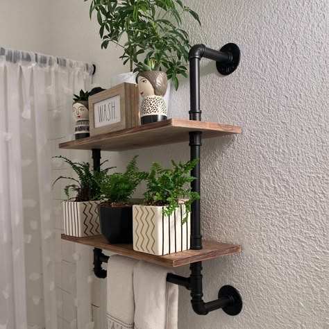 PRICES MAY VARY. 【Multiple Place Use】This 2 Tier industrial pipe shelving has a unique water pipe design, is chic and artistic, especially suitable for industrial retro style. This Industrial shelving is a charming decoration and can be combined with the fitment style of the home and placed in many venues like kitchens, bathrooms,farmhouse and bars, coffee shops(display as mug racks for wall),any other where you want to install. 【Hanging On the Wall to Create Storage Space】This 2 tier 24 inch fl Iron Pipe Shelves, Bathroom Shelf With Towel Bar, Pipe Shelving, Metal Floating Shelves, Bathroom Shelf Decor, Industrial Pipe Shelves, Bathroom Wall Shelves, Industrial Bathroom, Pipe Shelves