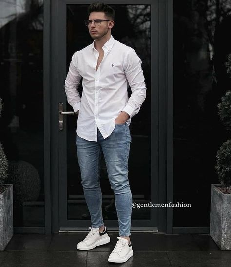 Jeans Outfit Men, Mens Business Casual Outfits, White Shirt Outfits, Formal Men Outfit, Mens Summer Outfits, Mens Casual Outfits Summer, Men Fashion Casual Shirts, White Shirt Men, Stylish Men Casual