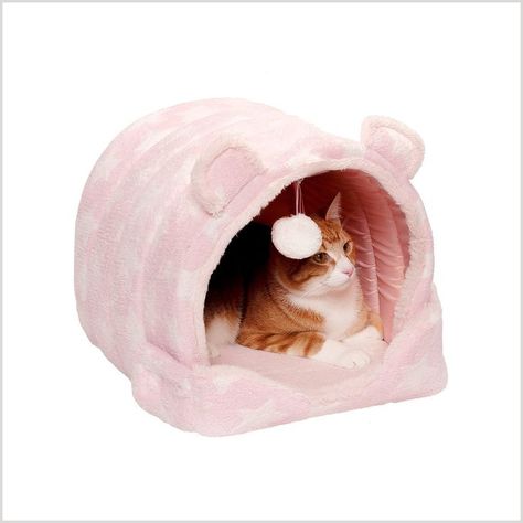 Furhaven Pet Beds for Cats and Small Dogs - Foldable Pet Tent, Cozy Cave-Bear Cat Bed Fleece Pet Bed, Small Pet Bed, Toy Dog Breeds, Cave Bear, Dog Bed Mat, Excess Hair, Cat Cave, Pink Bedding, Feel Safe