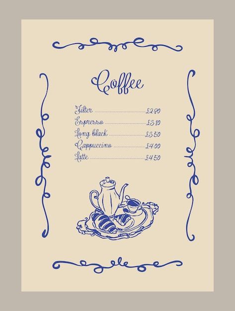 Vector elegant coffee menu template with... | Premium Vector #Freepik #vector High Tea Menu Design, Coffee Menu Aesthetic, Tea Menu Board, Cafe Menu Aesthetic, Coffee Menu Template, Menu Coffee Shop, Autumn Library, Coffee Menu Design, Menu Board Design