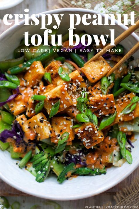 Crispy Peanut Tofu, Peanut Tofu, Tofu Bowl, Low Carb Side, Lower Carb Meals, Carb Free Recipes, Bowl Meals, Low Carb Vegetarian Recipes, Low Carb Sides