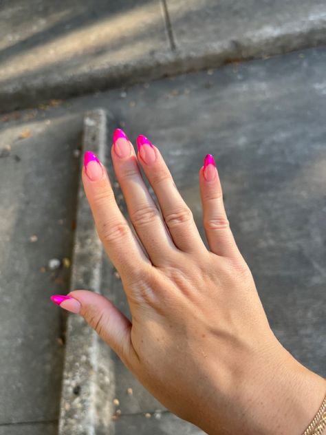 Chrome pink nails , pink french nails Fuchsia French Tip Nails, Barbie Pink French Tip Nails Almond, Cute Hot Pink French Tip Nails, Hot Pink Chrome Nails French Tip, Neon Pink Chrome Nails, Hot Pink Metallic French Tip Nails, Pink French Tip Chrome Nails, Prom Nails Fushia, Neon Pink French Tips